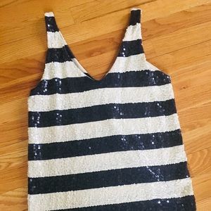 J.Crew Striped Sequin Tank - navy & cream